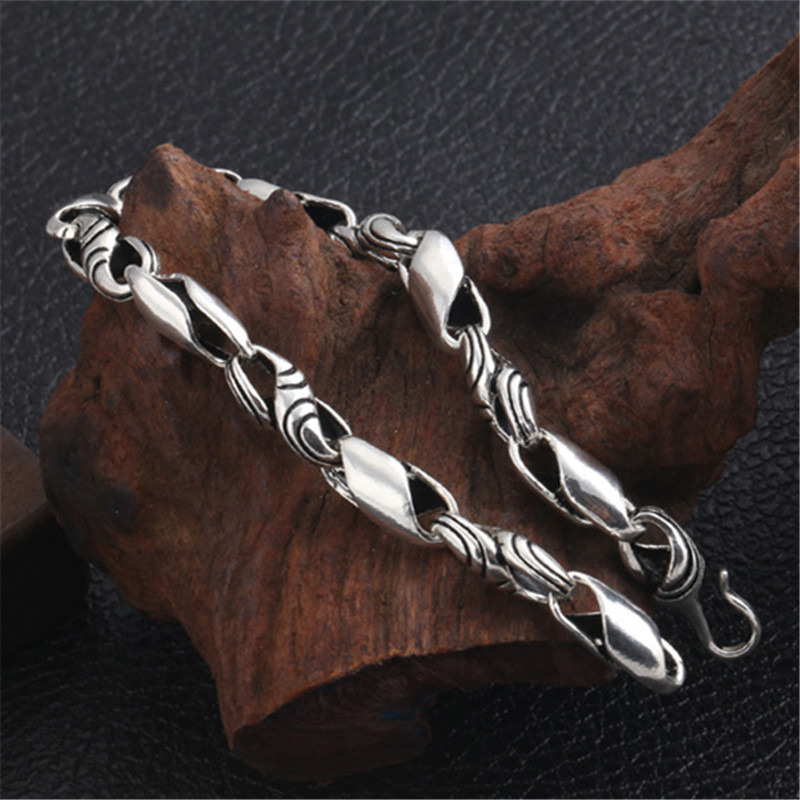 Solid 925 Sterling silver Link Chain Bracelets Twisted Rope Textures Antique Vintage Punk Handmade Fashion Luxury Jewelry Accessories Gifts