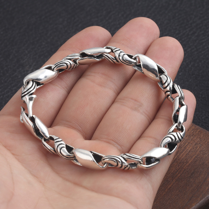 Solid 925 Sterling silver Link Chain Bracelets Twisted Rope Textures Antique Vintage Punk Handmade Fashion Luxury Jewelry Accessories Gifts