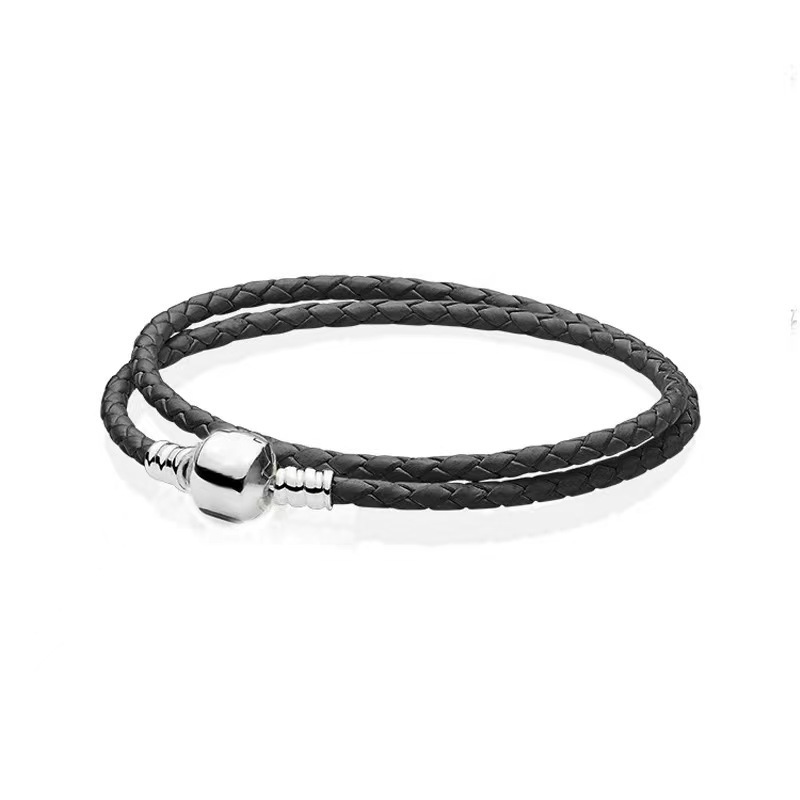 Double Layer Braided Leather Chain Bracelet Clip Clasps Charm Bracelets Pulseras Jewelry Accessories Gifts