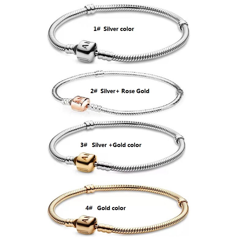 Snake Chain Bracelets With Clip Clasps Silver plated Brass Charm Bracelet Male Female Jewelry Fashion Accessories Gifts
