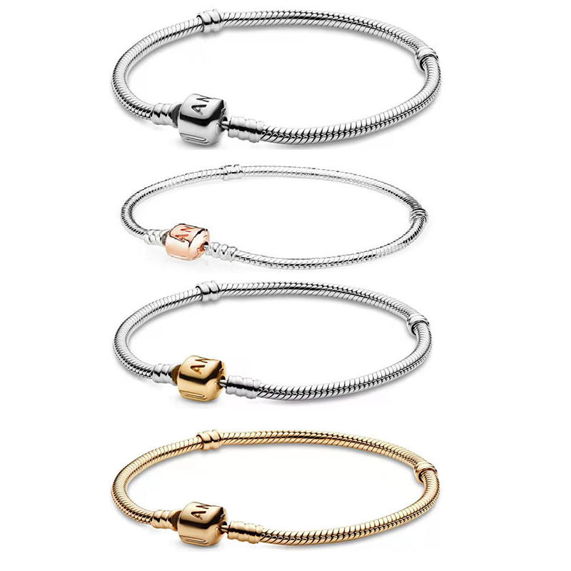 Snake Chain Bracelets With Clip Clasps Silver plated Brass Charm Bracelet Male Female Jewelry Fashion Accessories Gifts