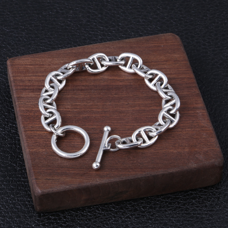 Solid 925 Sterling silver Link Chain Bracelets Pig Nose Antique Vintage Punk Handmade Fashion Luxury Jewelry Accessories Gifts