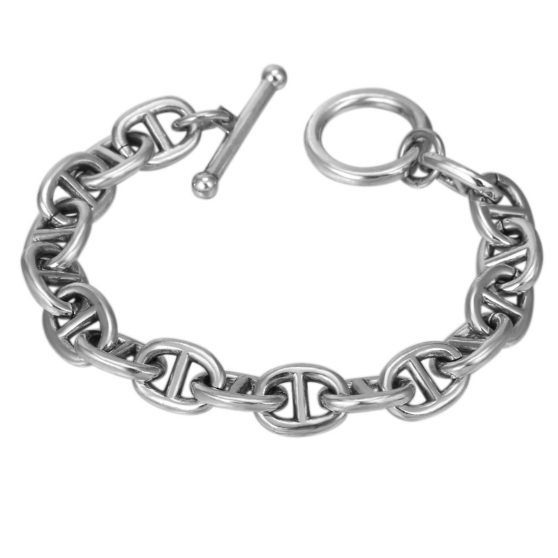 Solid 925 Sterling silver Link Chain Bracelets Pig Nose Antique Vintage Punk Handmade Fashion Luxury Jewelry Accessories Gifts