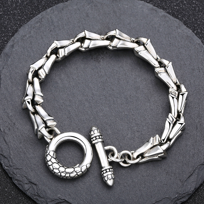 Link Chain Bracelets Solid 925 Sterling Silver Bones Toggle Clasps Antique Vintage Punk Handmade Fashion Luxury Jewelry Accessories Gifts For Men Women