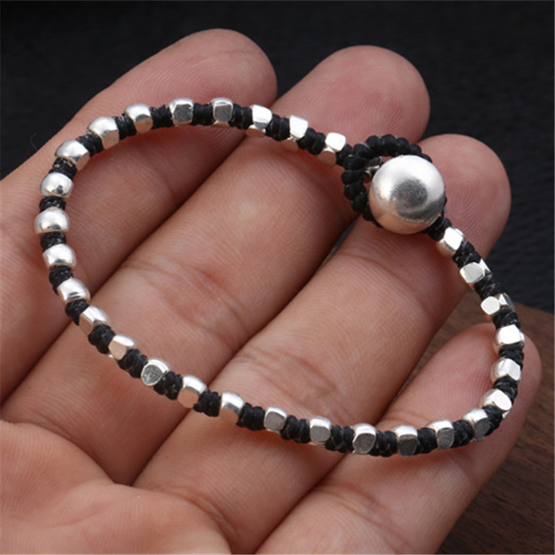 Irregular Beaded Bracelets Anklets Black Wax Cord Men Women Toggle Clasps Vintage Punk Male Female Jewelry Accessories Gift