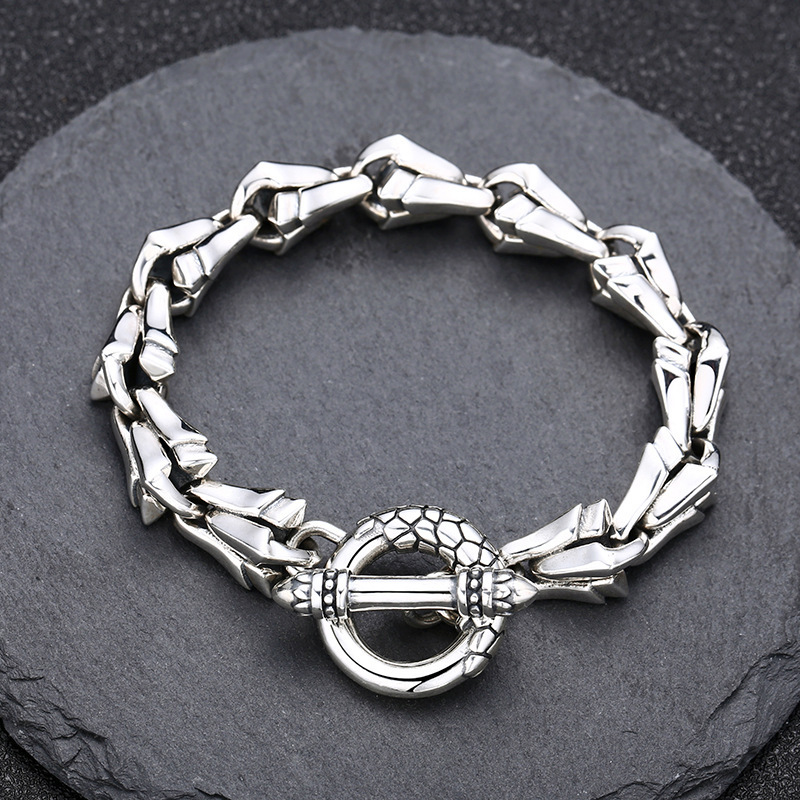 Link Chain Bracelets Solid 925 Sterling Silver Bones Toggle Clasps Antique Vintage Punk Handmade Fashion Luxury Jewelry Accessories Gifts For Men Women