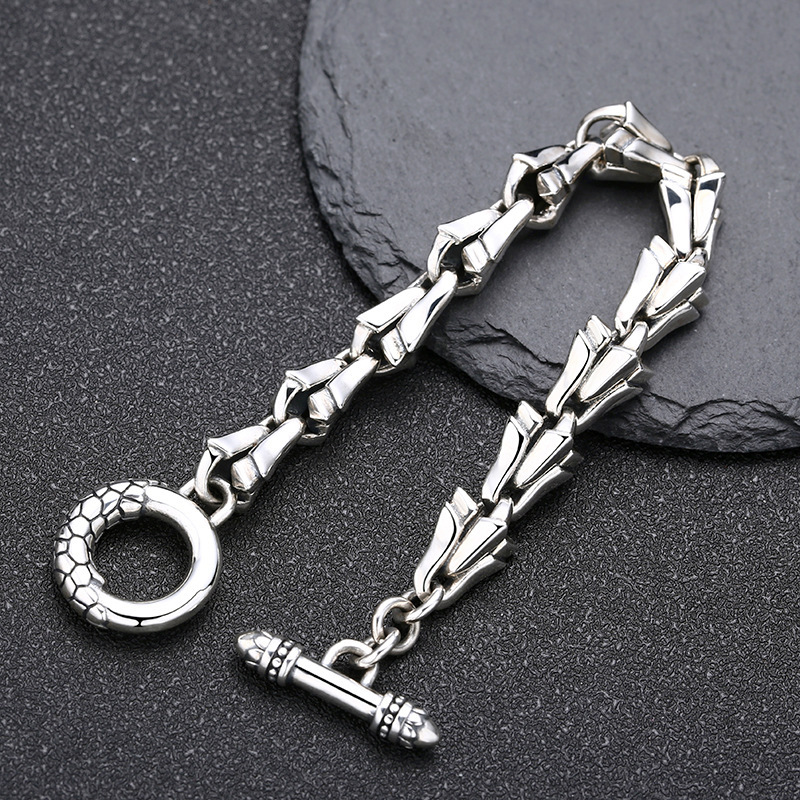 Link Chain Bracelets Solid 925 Sterling Silver Bones Toggle Clasps Antique Vintage Punk Handmade Fashion Luxury Jewelry Accessories Gifts For Men Women