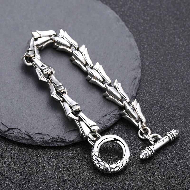 Link Chain Bracelets Solid 925 Sterling Silver Bones Toggle Clasps Antique Vintage Punk Handmade Fashion Luxury Jewelry Accessories Gifts For Men Women