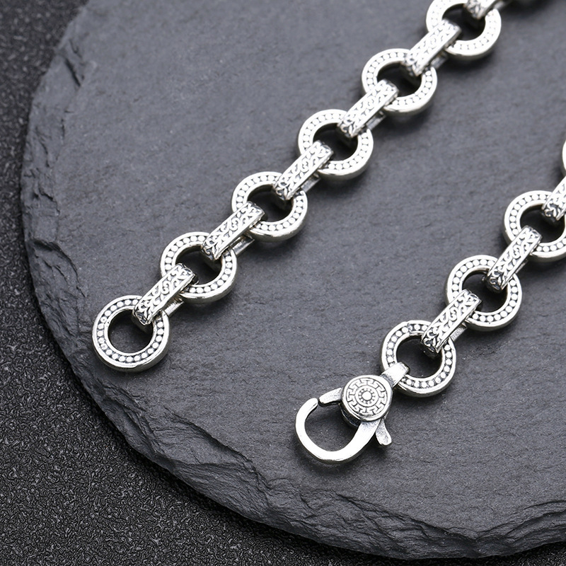 925 Sterling Silver Scroll Round Link Chain Bracelets Antique Gothic Punk Jewelry Accessories With Lobster Clasps