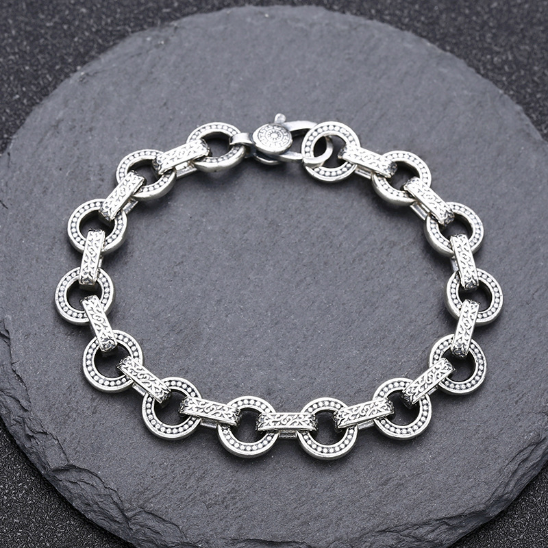 925 Sterling Silver Scroll Round Link Chain Bracelets Antique Gothic Punk Jewelry Accessories With Lobster Clasps