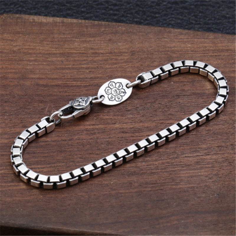 Link Chain Bracelets Solid 925 Sterling silver Box Chain Antique Vintage Punk Handmade Fashion Luxury Jewelry Accessories Gifts For Men Women