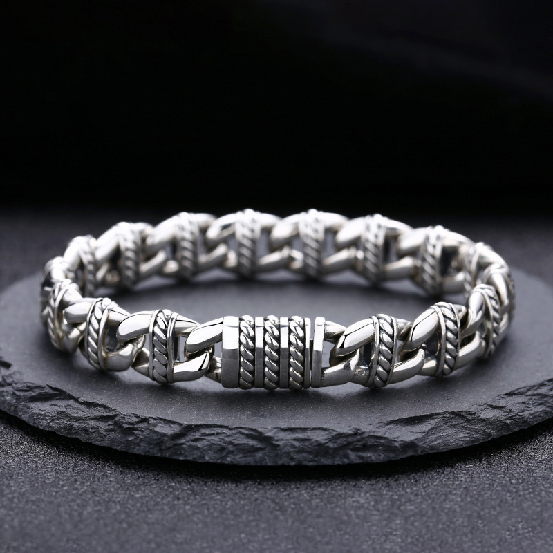 Link Chain Bracelets Solid 925 Sterling Silver Textured Pig Nose Insert Clasps Antique Vintage Punk Handmade Fashion Luxury Jewelry Accessories Gifts
