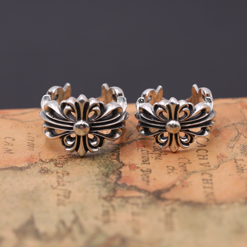 Crosses Floral Adjustable Band Ring 925 Sterling Silver Gothic Punk Hip-Hop Vintage Antique Handmade Designer Jewelry Accessories Gifts