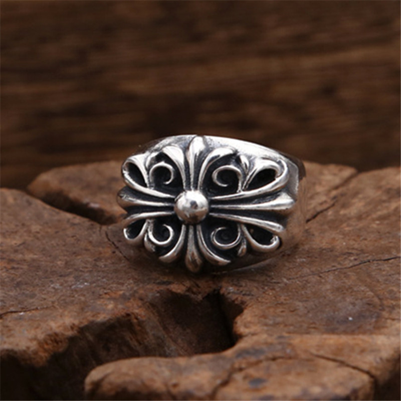 Cross Floral Band Rings 925 Sterling Silver Gothic Punk Hip-Hop Vintage Antique Handmade Designer Luxury Jewelry Accessories Gifts