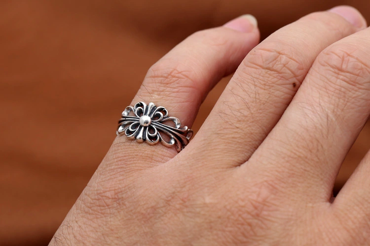 Crosses Floral Adjustable Band Ring 925 Sterling Silver Gothic Unique Vintage Class Promise Couple rings Sizes 7 8 9 Handmade Jewelry Accessories Gifts For Men Women