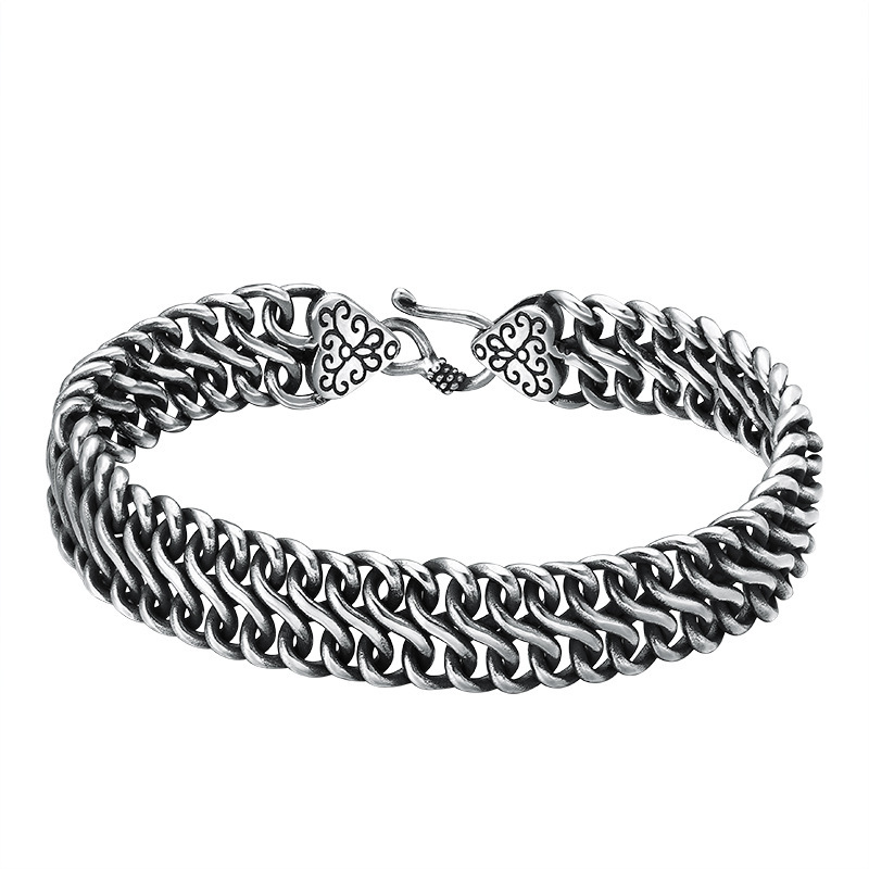 Link Chain Bracelets 925 Sterling Silver 20cm Gothic Antique Vintage Punk Handmade Chains Fish Hook Clasps Fashion Luxury Jewelry Accessories Gifts For Men Women
