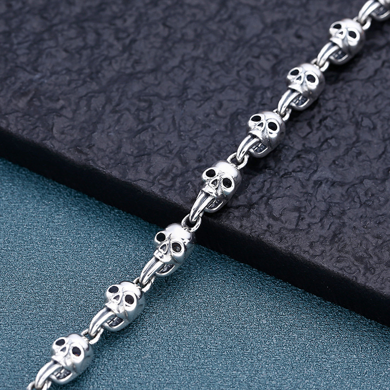 Chain Bracelets Skulls 925 Sterling Silver 17 20 cm Punk antique Vintage Links Handmade Chains Toggle Clasps Fashion Luxury Jewelry Accessories Gifts For Men Women