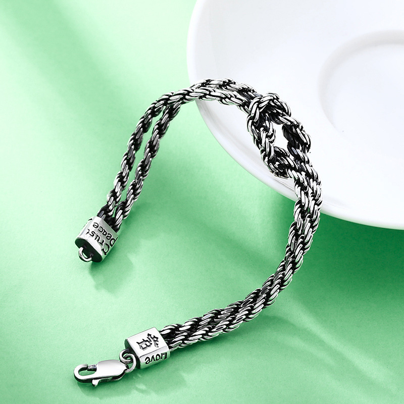 Chain Bracelets Twisted Knot 925 Sterling Silver 17 19 cm Punk antique Vintage Links Handmade Chains Lobster Clasps Fashion Luxury Jewelry Accessories Gifts For Men