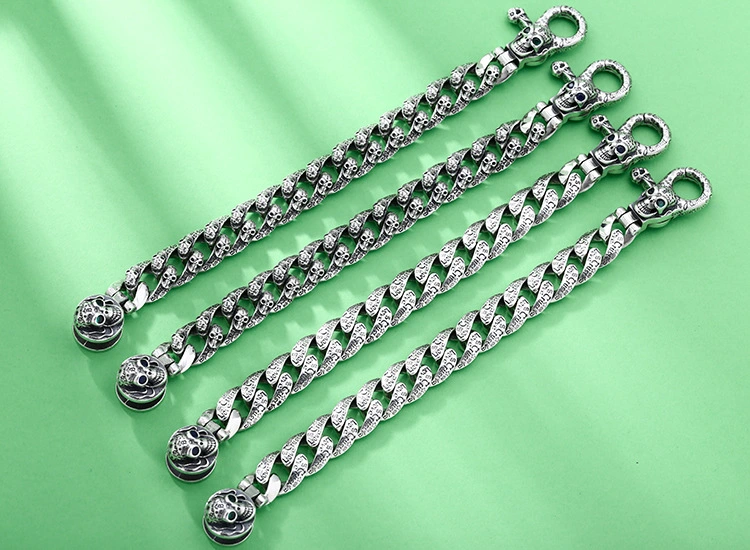 Chain Bracelets 925 Sterling Silver 18 20 cm Antique Vintage Skull Graffiti Links Handmade Chains Lobster Clasps Fashion Luxury Jewelry Accessories Gifts For Women