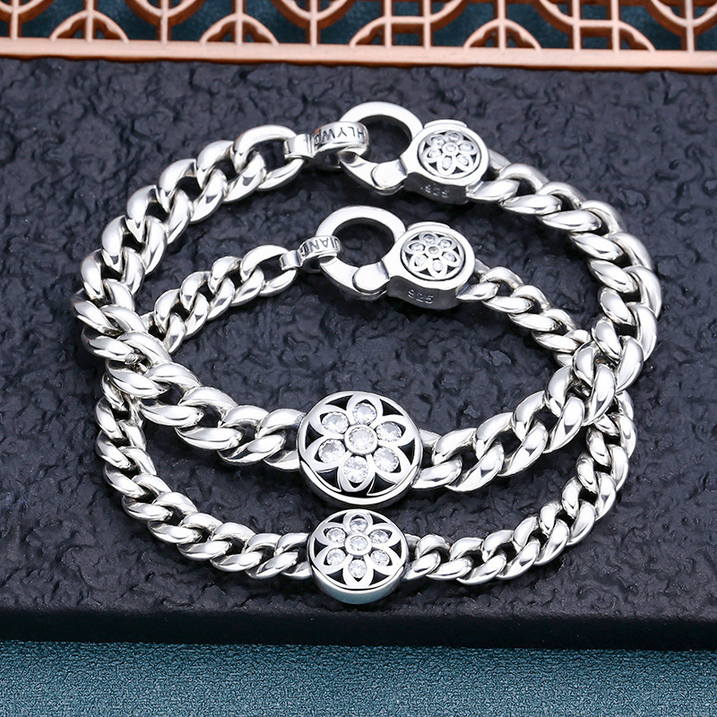Chain Bracelets Flowers 925 Sterling Silver 18 20 cm Punk antique Vintage Links Handmade Chains Lobster Clasps Fashion Luxury Jewelry Accessories Gifts