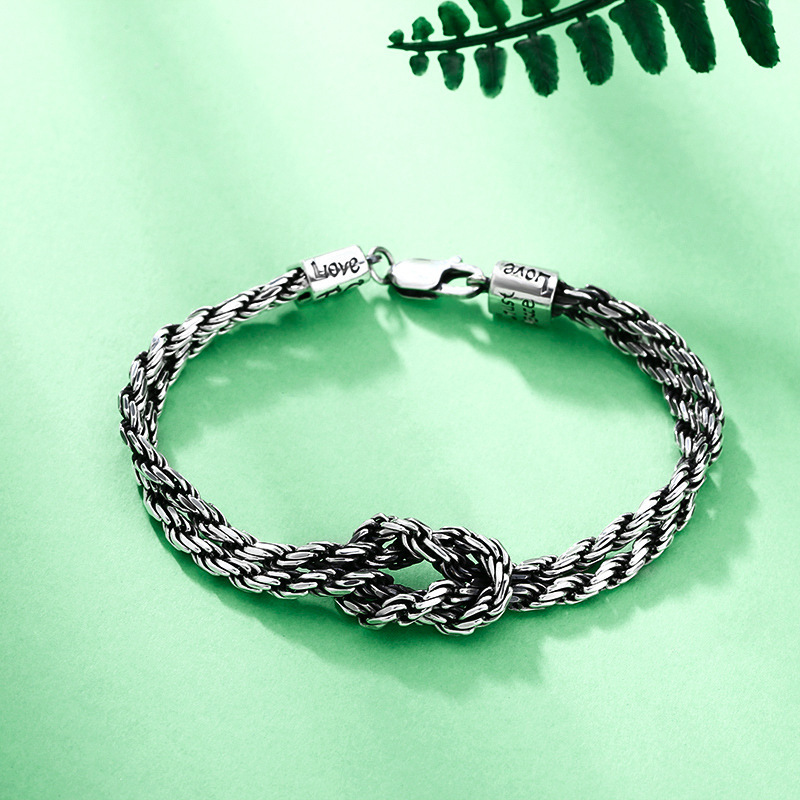 Chain Bracelets Twisted Knot 925 Sterling Silver 17 19 cm Punk antique Vintage Links Handmade Chains Lobster Clasps Fashion Luxury Jewelry Accessories Gifts For Men