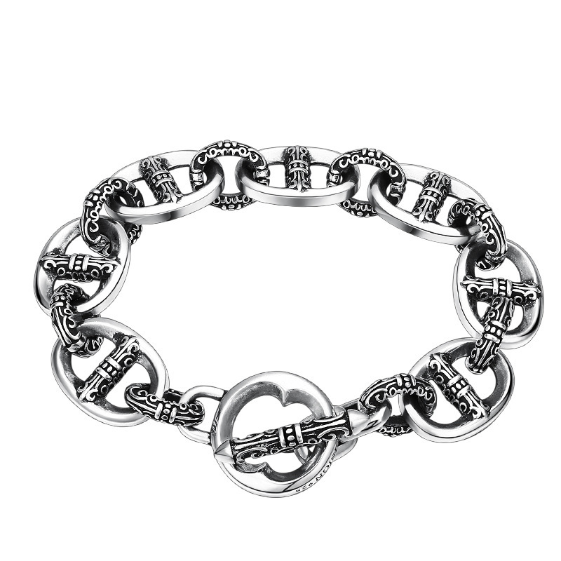 Chain Bracelets 925 Sterling Silver 17 cm Pig Nose Punk antique Vintage Links Handmade Chains Toggle Clasps Fashion Luxury Jewelry Accessories Gifts For Men Women