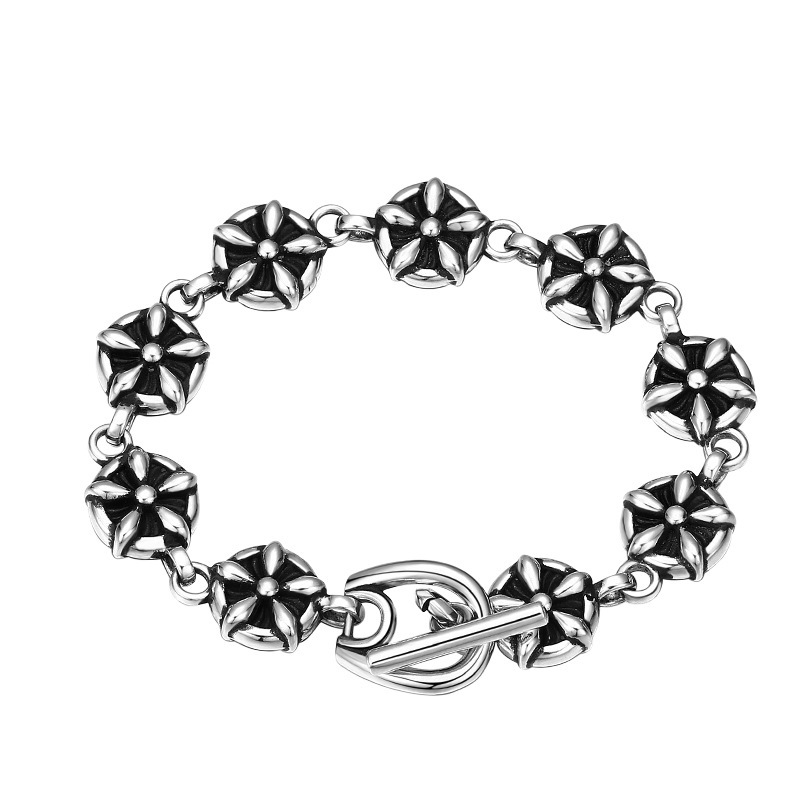 Chain Bracelets 925 Sterling Silver 17 cm Flowers Punk antique Vintage Links Handmade Chains Toggle Clasps Fashion Luxury Jewelry Accessories Gifts For Men Women