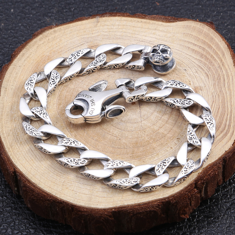 Scroll Links Chain Bracelets 925 Sterling Silver 18 20 cm Skull Antique Gothic Punk Vintage Handmade Chains Fashion Jewelry Accessories Gifts For Men Women