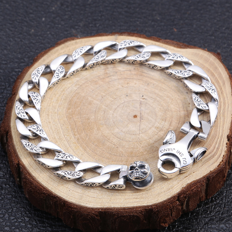 Scroll Links Chain Bracelets 925 Sterling Silver 18 20 cm Skull Antique Gothic Punk Vintage Handmade Chains Fashion Jewelry Accessories Gifts For Men Women