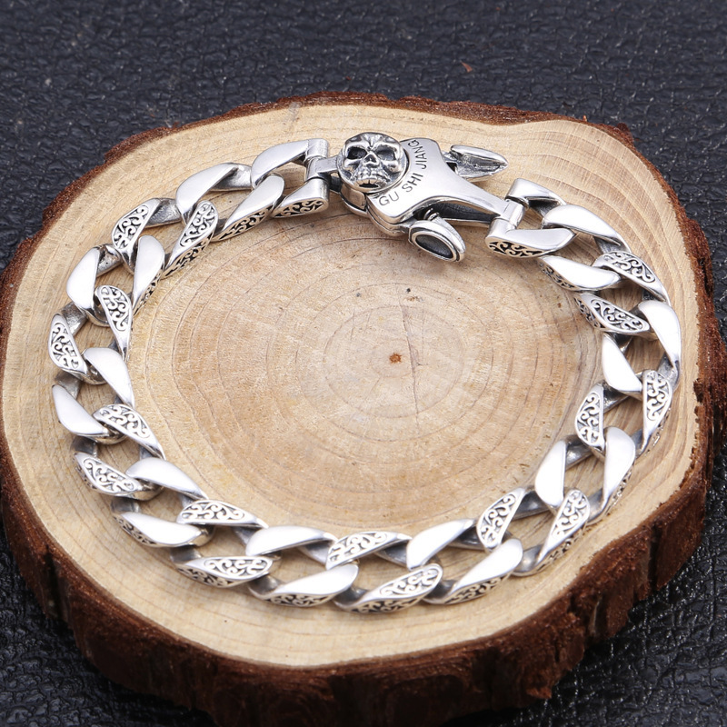 Scroll Links Chain Bracelets 925 Sterling Silver 18 20 cm Skull Antique Gothic Punk Vintage Handmade Chains Fashion Jewelry Accessories Gifts For Men Women