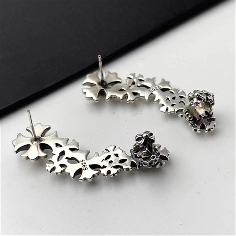 Multiple Crosses Stud 925 Sterling Silver Earrings Ear Cuff Gothic Punk Hip-hop hand-made designer vintage luxury jewelry accessories gift for Women