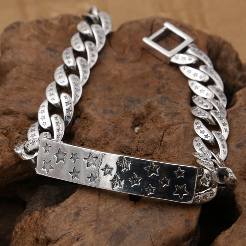 Chain Bracelets 925 Sterling Silver 18 20 cm Stars Links Antique Gothic Punk Vintage Handmade Chains Bracelet Flod back clasps Jewelry Accessories Gifts For Men