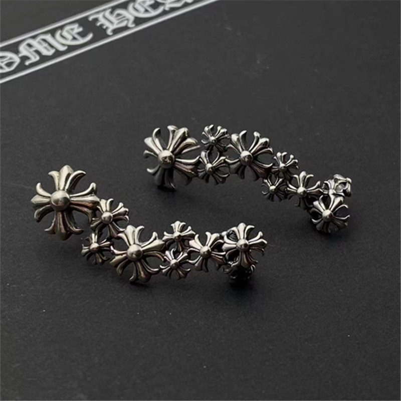 Multiple Crosses Stud 925 Sterling Silver Earrings Ear Cuff Gothic Punk Hip-hop hand-made designer vintage luxury jewelry accessories gift for Women