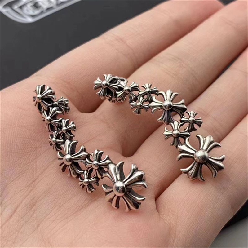 Multiple Crosses Stud 925 Sterling Silver Earrings Ear Cuff Gothic Punk Hip-hop hand-made designer vintage luxury jewelry accessories gift for Women