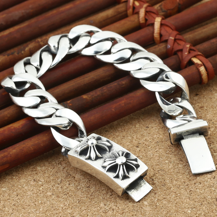Chain Bracelets 925 Sterling Silver 17 20 cm Links Antique Gothic Punk Vintage Handmade Chains Bracelet Double Crosses Jewelry Accessories Gifts For Men Women