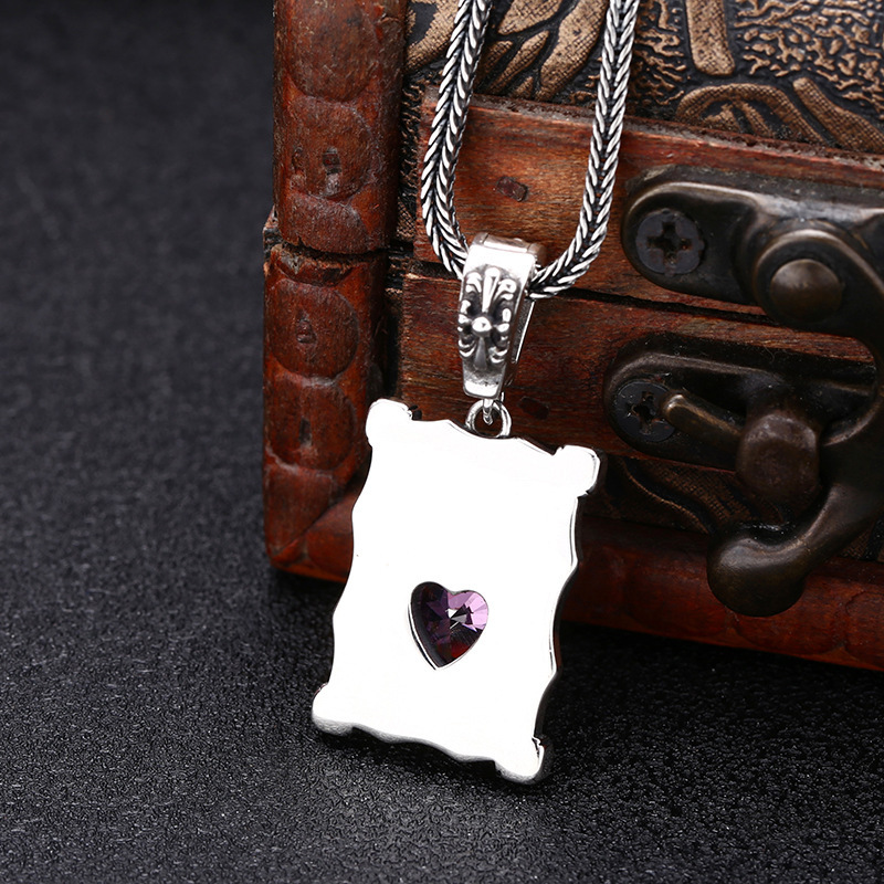 Cross Crown Heart Pendant Necklace Pink Stone 925 Sterling Silver Vintage Jewelry Accessories
