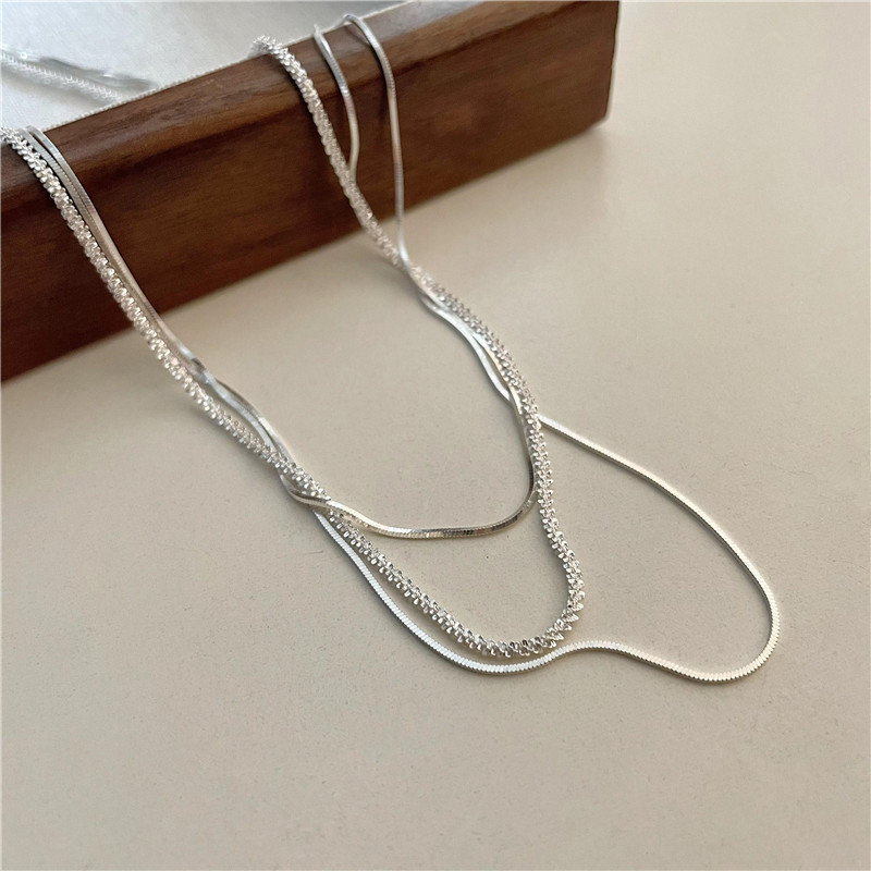 3 Layers Links Chains 925 Sterling Silver Necklaces 45cm Vintage Snake Chain Luxury Fine Jewelry Accessories Gifts for Women