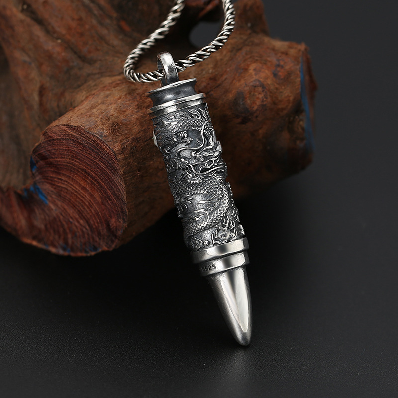Dragon Bullet Pendant Necklaces 925 Sterling Silver Ball chain Vintage Gothic Punk Hip-hop fashion Timeless Jewelry Accessories Gifts For Men 50 55 60 65 cm