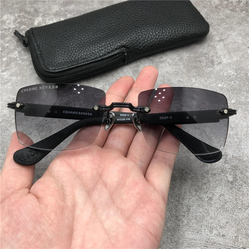 Vintage Fashion Rimless Sunglasses Casual Driving Fishing Sports Beach Eyewears Crosses Metal Frame  DEEP II