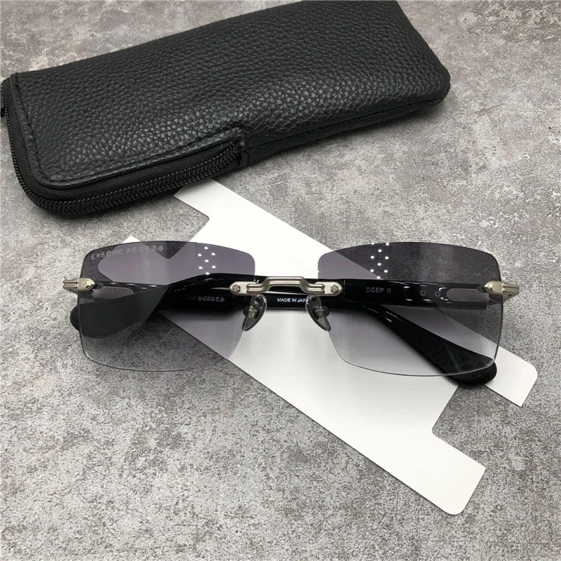Vintage Fashion Rimless Sunglasses Casual Driving Fishing Sports Beach Eyewears Crosses Metal Frame  DEEP II