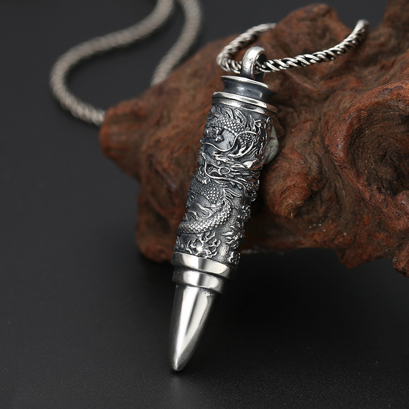 Dragon Bullet Pendant Necklaces 925 Sterling Silver Ball chain Vintage Gothic Punk Hip-hop fashion Timeless Jewelry Accessories Gifts For Men 50 55 60 65 cm