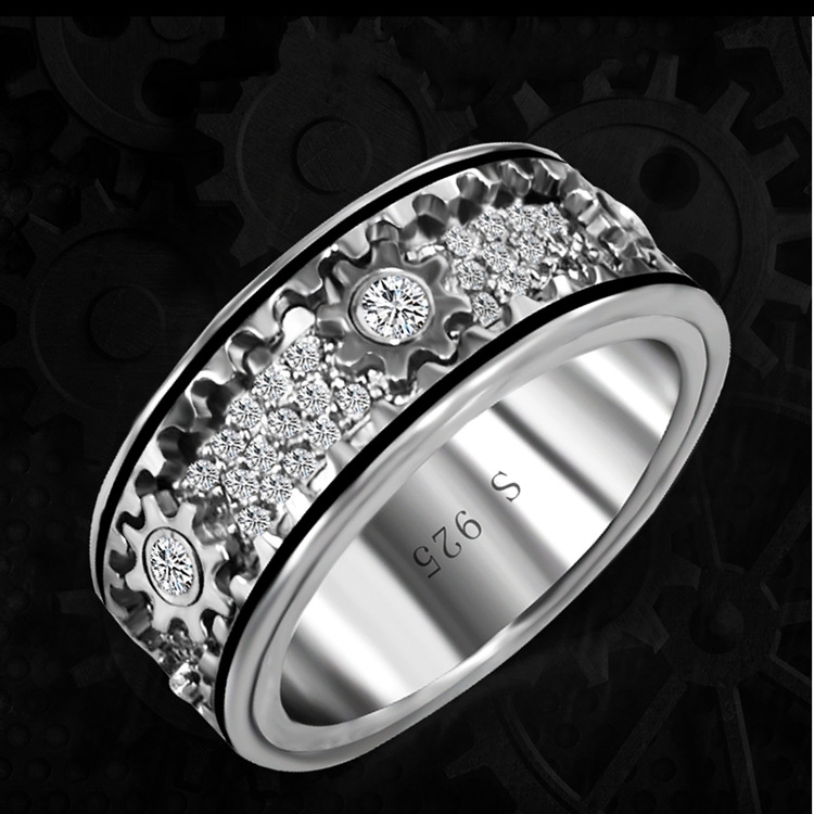 Gears Band Rings 925 Sterling Silver Vintage Vintage Handmade Designer Luxury Jewelry Accessories Gifts