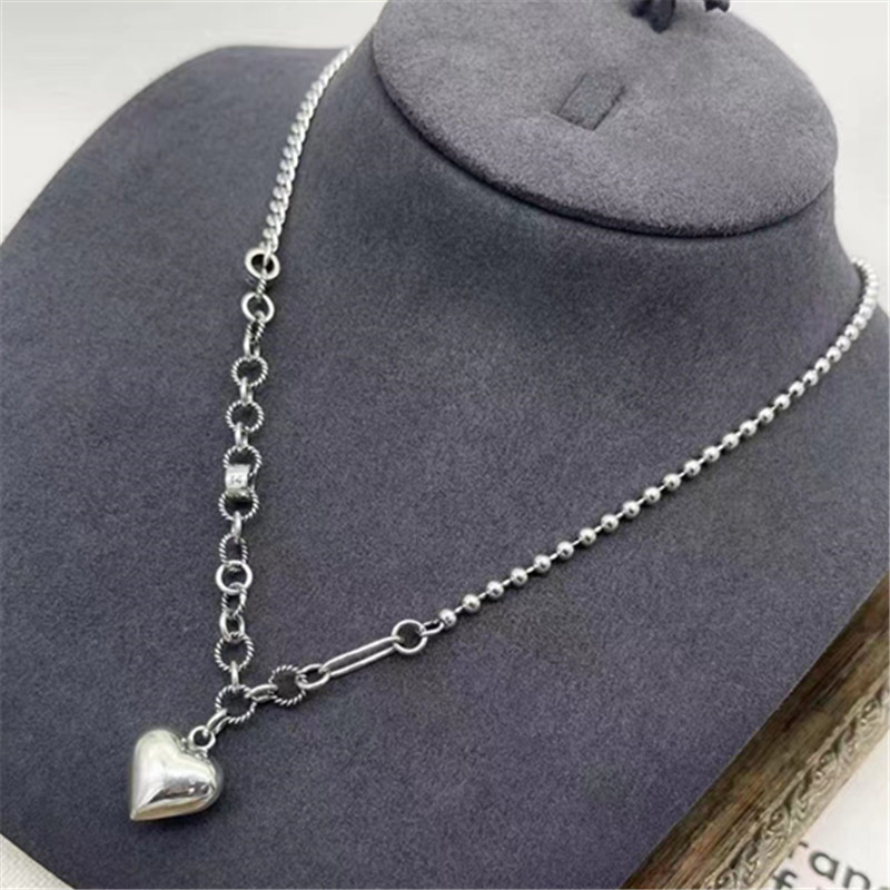 Heart Pendant Necklaces 925 Sterling Silver Vintage Gothic Punk Hiphop Antique Designer Luxury Jewelry Accessories WX33