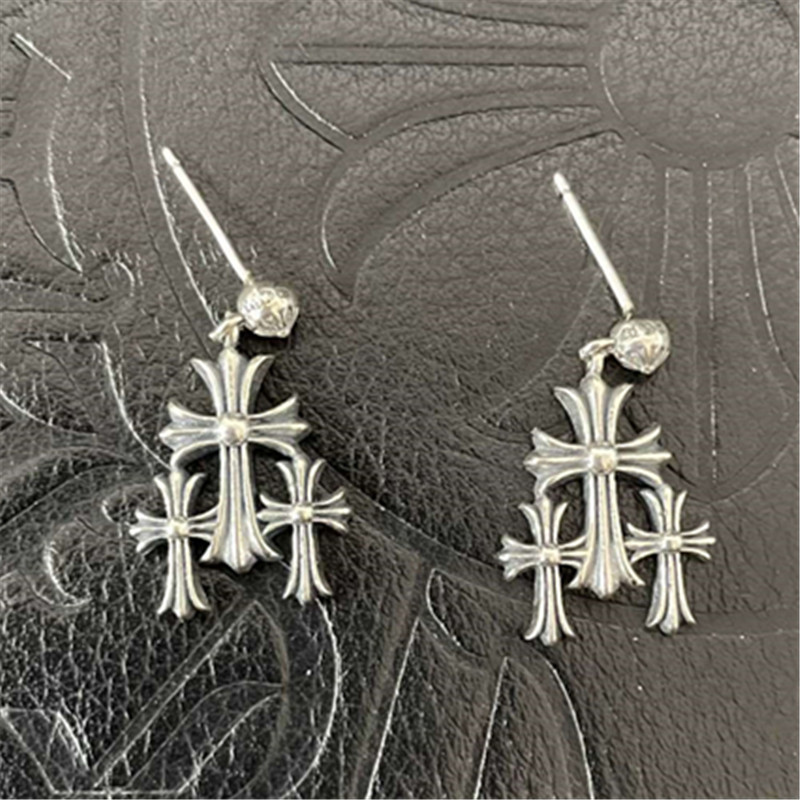 Triple Crosses Dangle Stud Earring Gothic Punk Vintage Designer Jewelry Accessories Gift