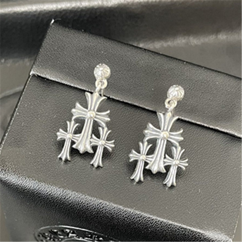 Triple Crosses Dangle Stud Earring Gothic Punk Vintage Designer Jewelry Accessories Gift