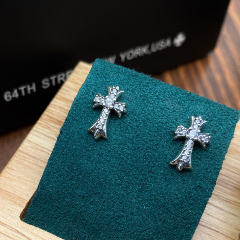 Crosses stud earrings with stones 925 sterling silver vintage gothic punk style antique designer jewelry luxury accessories