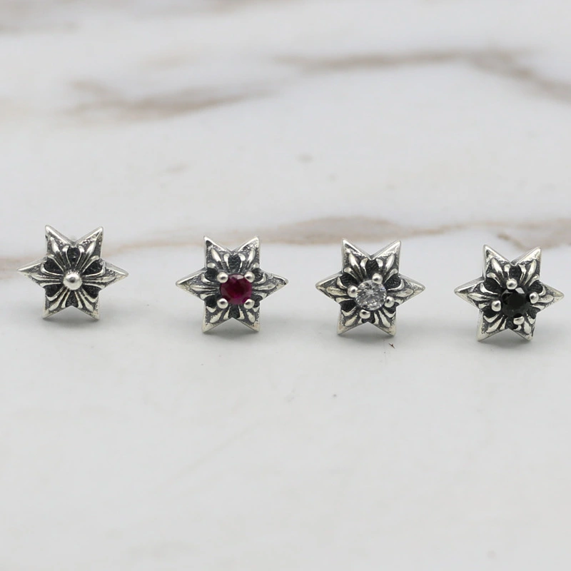 Six-Pointed Star Stud Earring With Stones 925 Sterling Silver Gothic Punk Vintage Designer Luxury Jewelry Accessories Gift