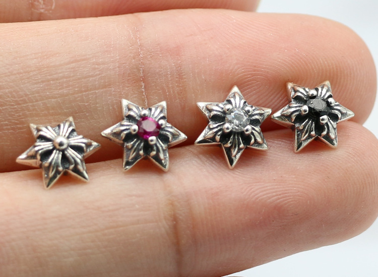 Six-Pointed Star Stud Earring With Stones 925 Sterling Silver Gothic Punk Vintage Designer Luxury Jewelry Accessories Gift
