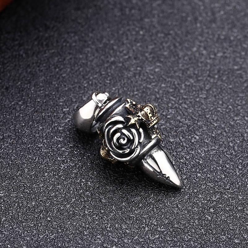 Crown Flower Bullet Pendant Necklaces 925 Sterling Silver Vintage Gothic Punk Hiphop Antique Designer Luxury Jewelry Accessories