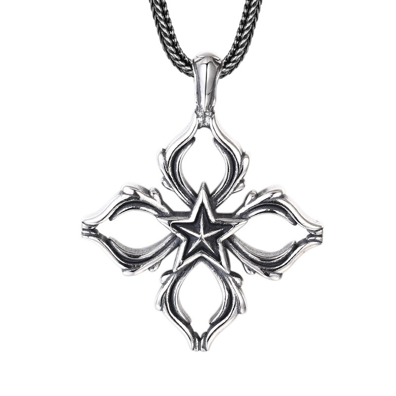 Five Pointed Star Pendant Necklaces 925 Sterling Silver Vintage Gothic Punk Hiphop Antique Designer Luxury Jewelry Accessories